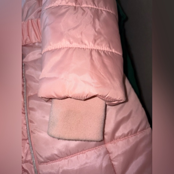 Calvin Klein faux fur hooded Blush Pink Puffer w/Belt Coat - EUC Like New - Picture 8 of 11